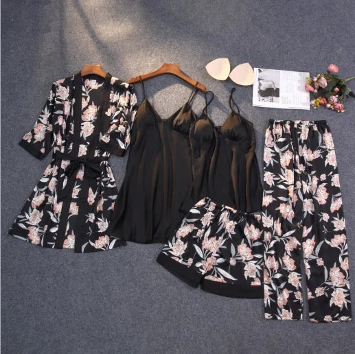 Luxe Silk Blossom 5‑Piece Pajama Set