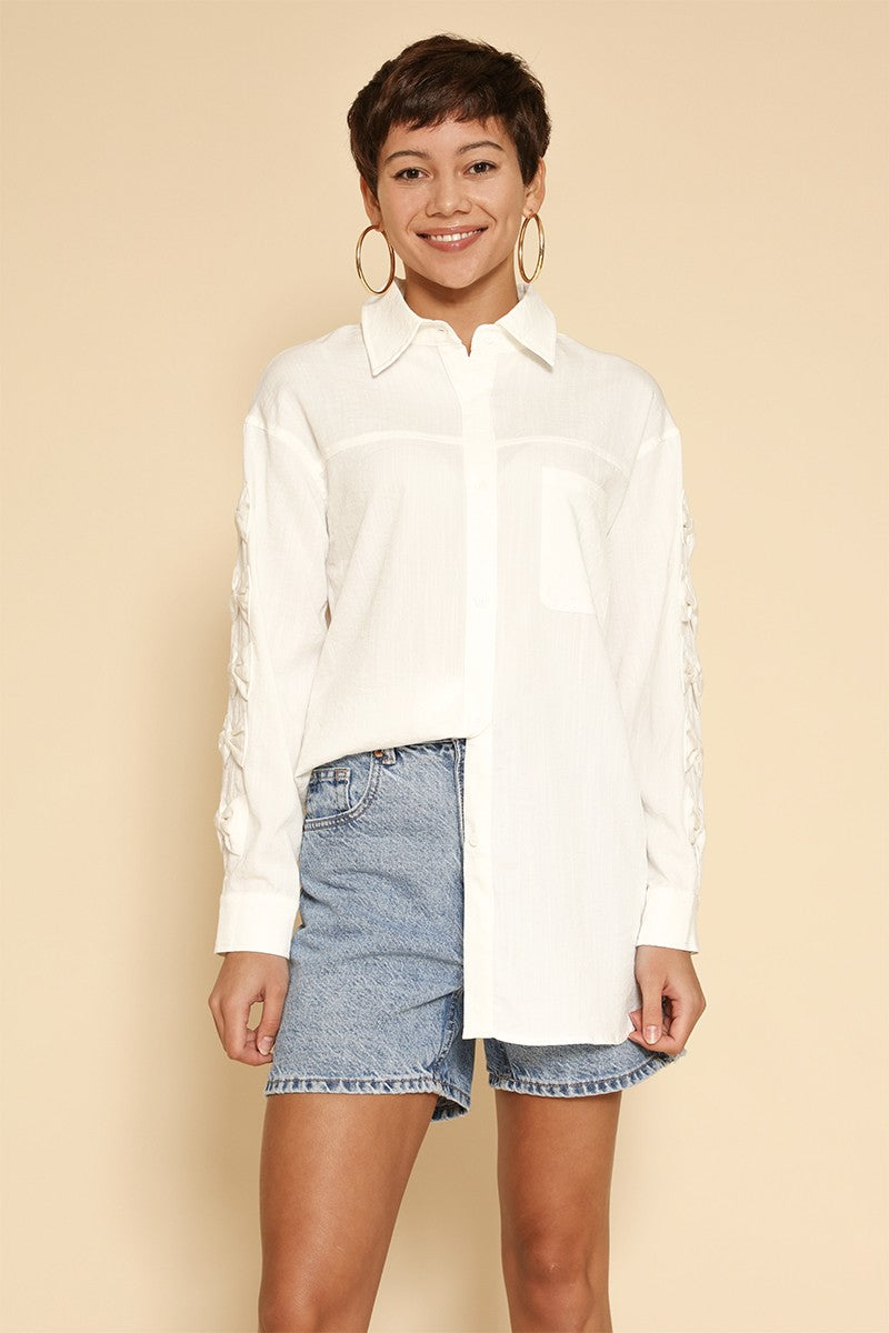 Fearless Bow Sleeve Button-Down Shirt – Feminine Detail, Polished Fit