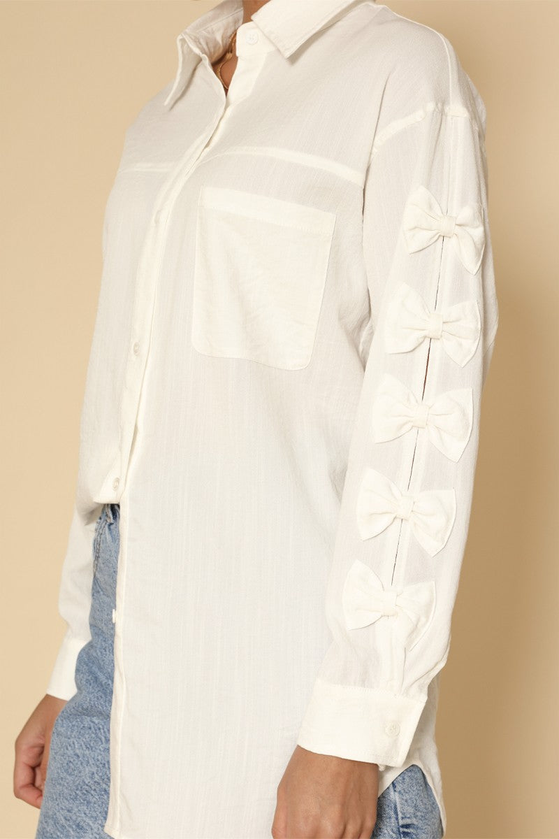 Fearless Bow Sleeve Button-Down Shirt – Feminine Detail, Polished Fit