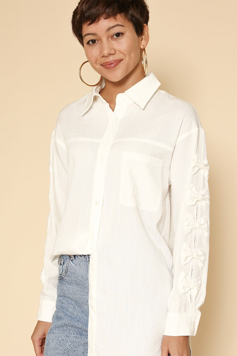 Fearless Bow Sleeve Button-Down Shirt – Feminine Detail, Polished Fit