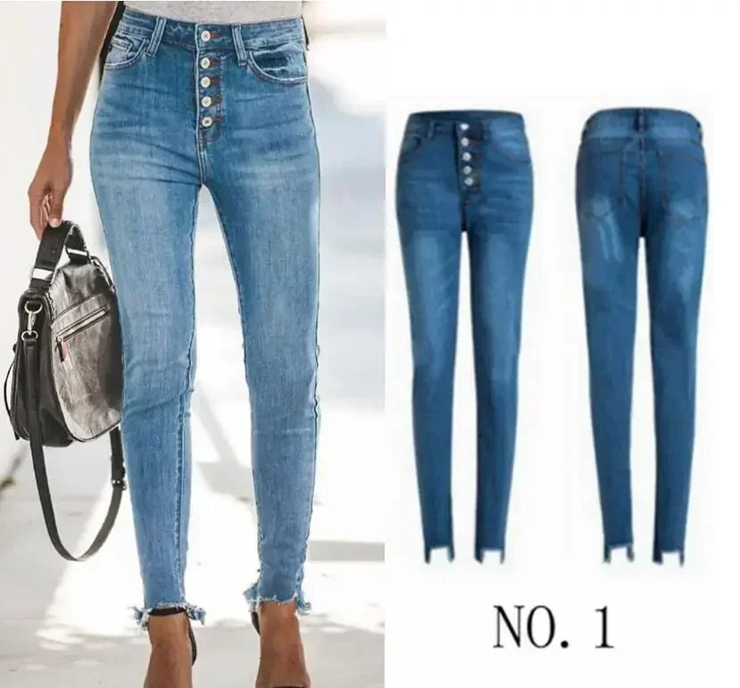 Midnight Button‑Front Skinny Jeans