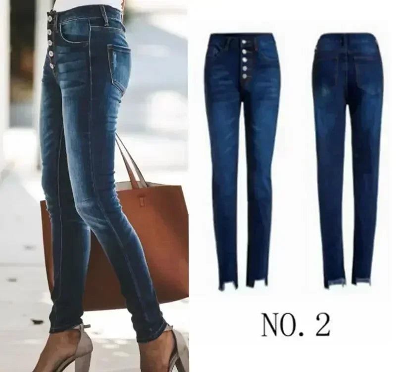 Midnight Button‑Front Skinny Jeans