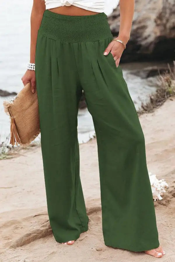 Luxe Flow Smocked‑Waist Pants