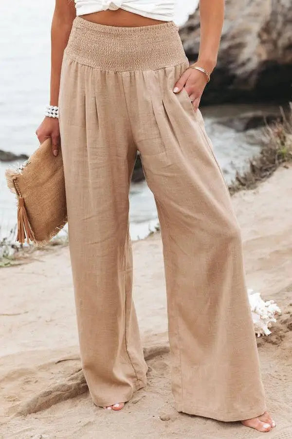 Luxe Flow Smocked‑Waist Pants