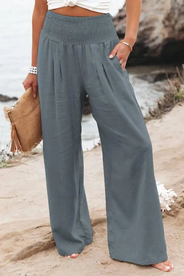 Luxe Flow Smocked‑Waist Pants