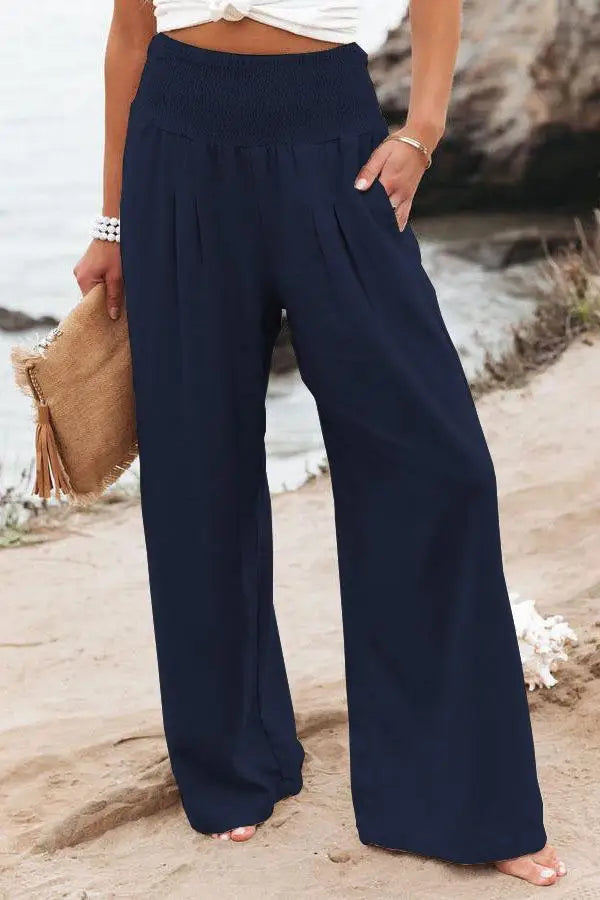 Luxe Flow Smocked‑Waist Pants