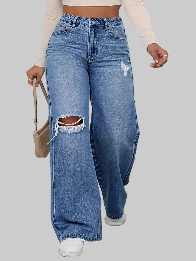 PowerMove Distressed Wide-Leg Jeans