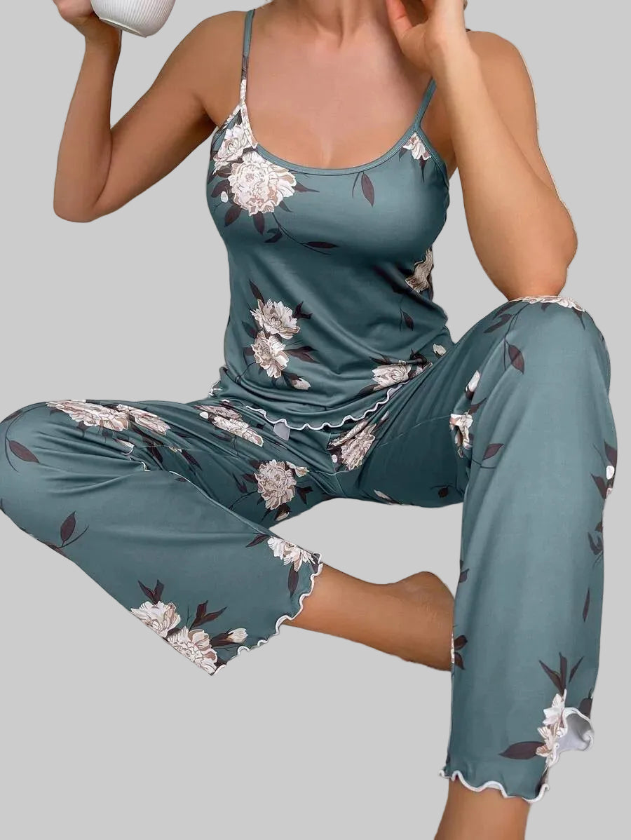 MochaBloom Satin Floral Pajama Set