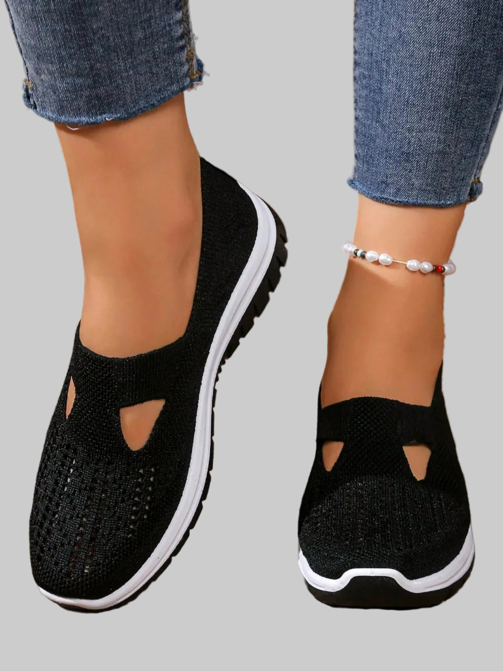 Black Mesh Slip‑On Comfort Runner