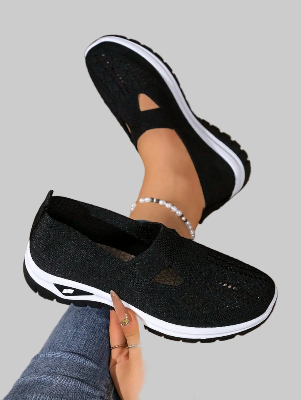 Black Mesh Slip‑On Comfort Runner
