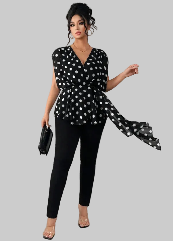 Fearless Poise Polka Dot Wrap Blouse