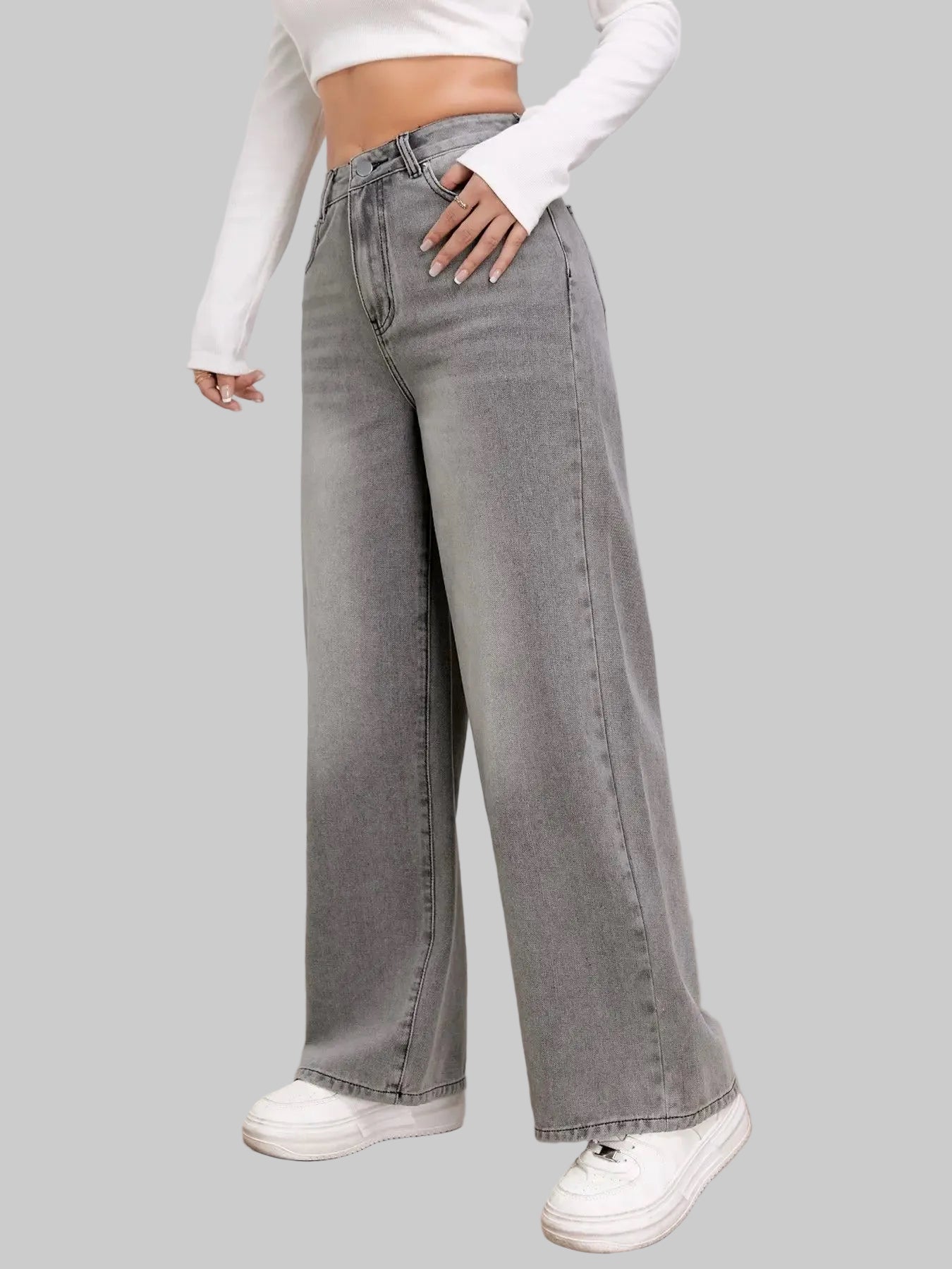 Slate Wide‑Leg High‑Rise Jeans