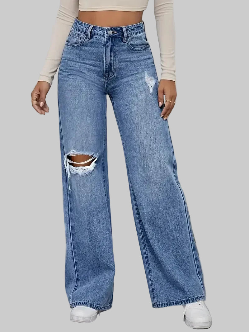 PowerMove Distressed Wide-Leg Jeans