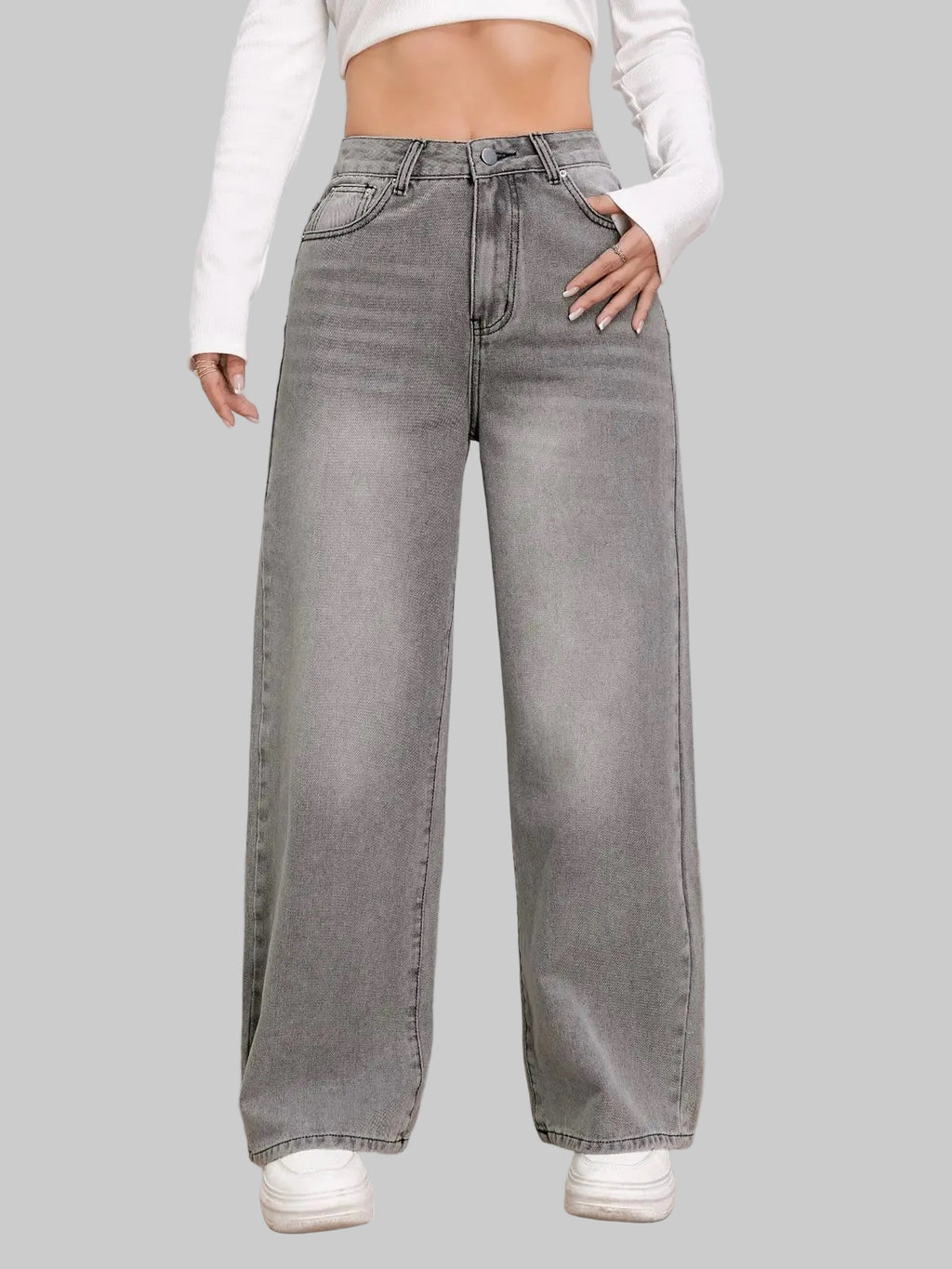 Slate Wide‑Leg High‑Rise Jeans