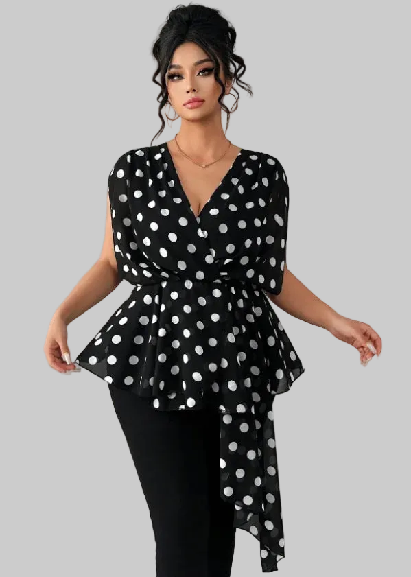 Fearless Poise Polka Dot Wrap Blouse