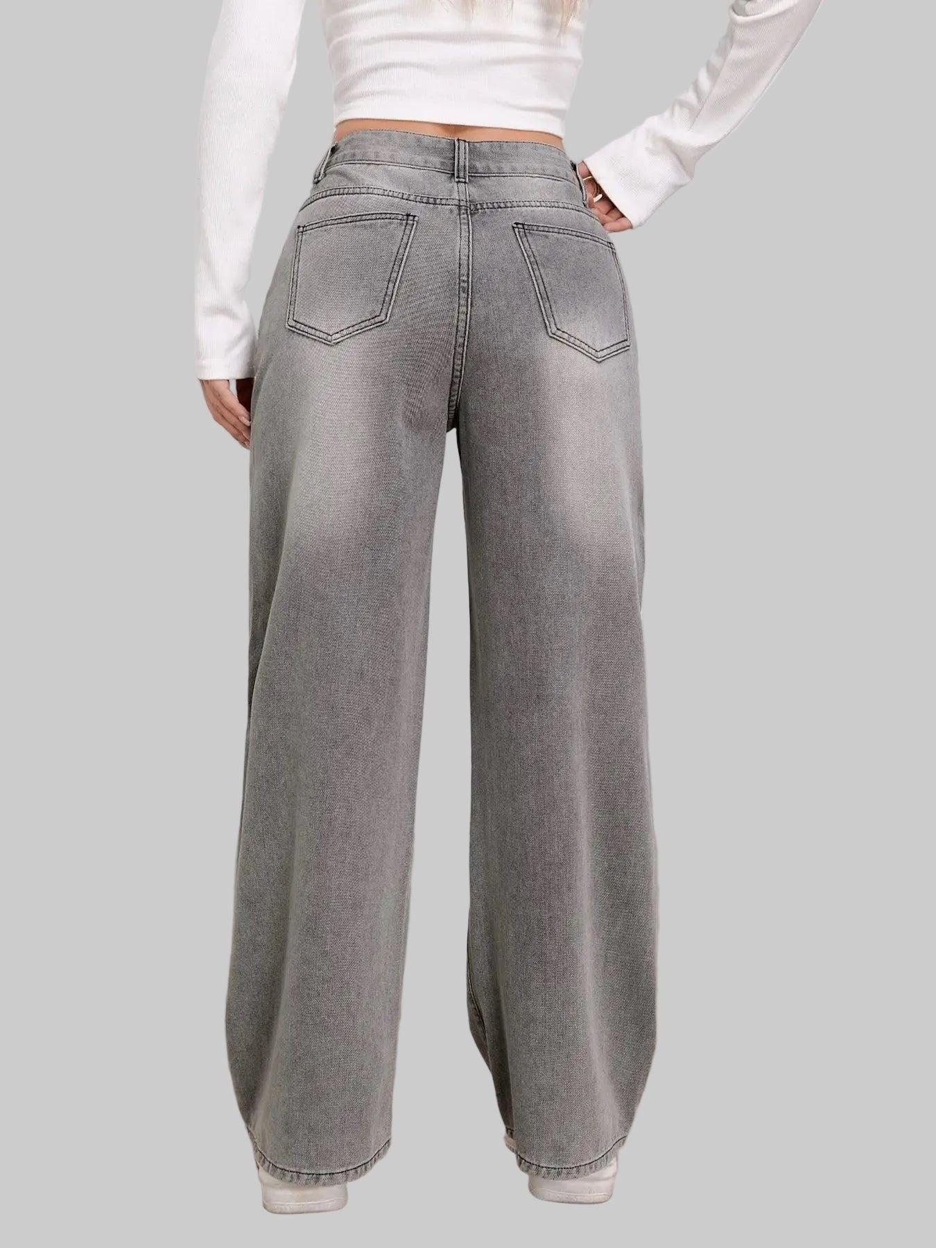 Slate Wide‑Leg High‑Rise Jeans
