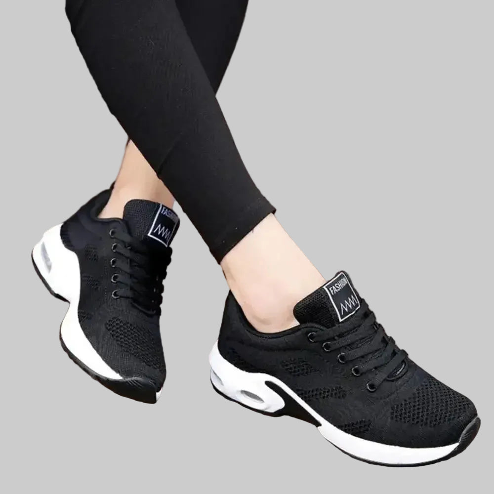 Black Mesh Cushion Running Sneakers