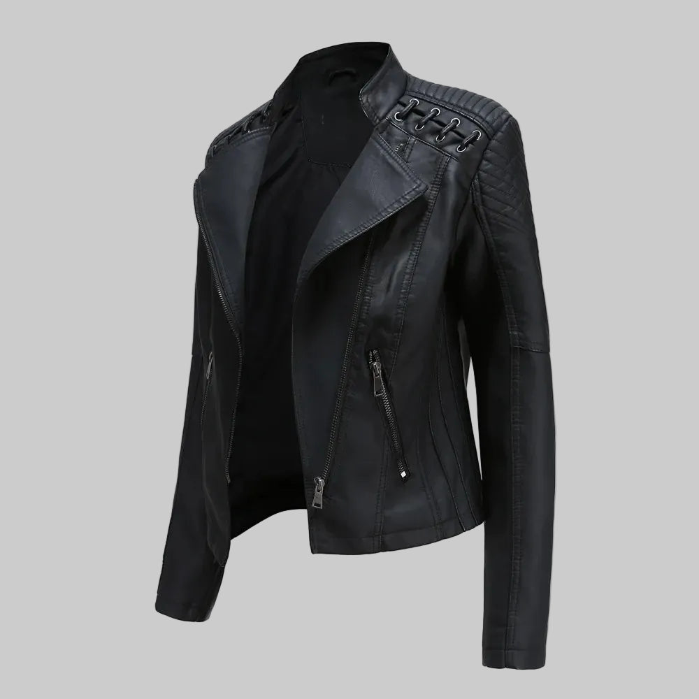 Fearless Rebel Lace‑Shoulder Moto Jacket