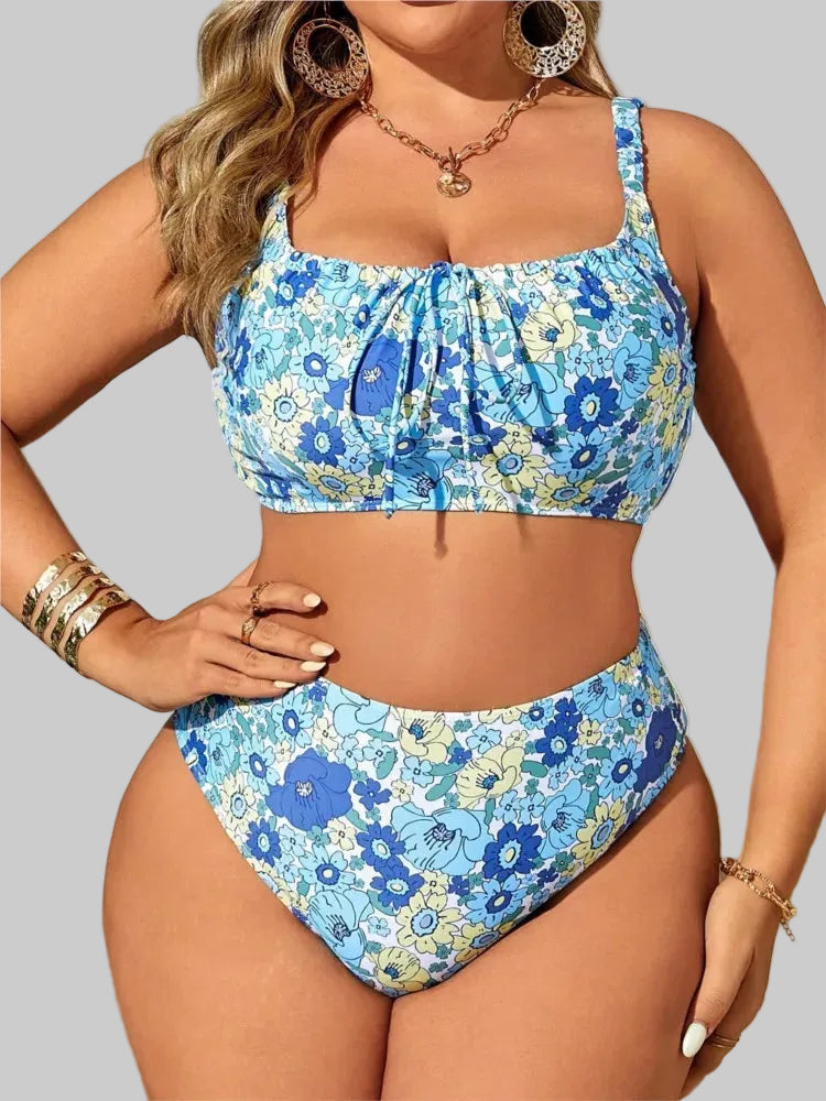 Blue Blossom High-Waist Bikini Set