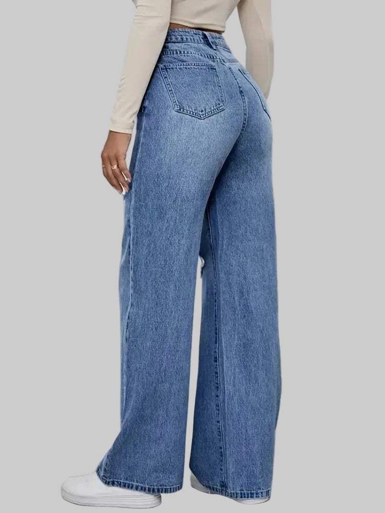 PowerMove Distressed Wide-Leg Jeans