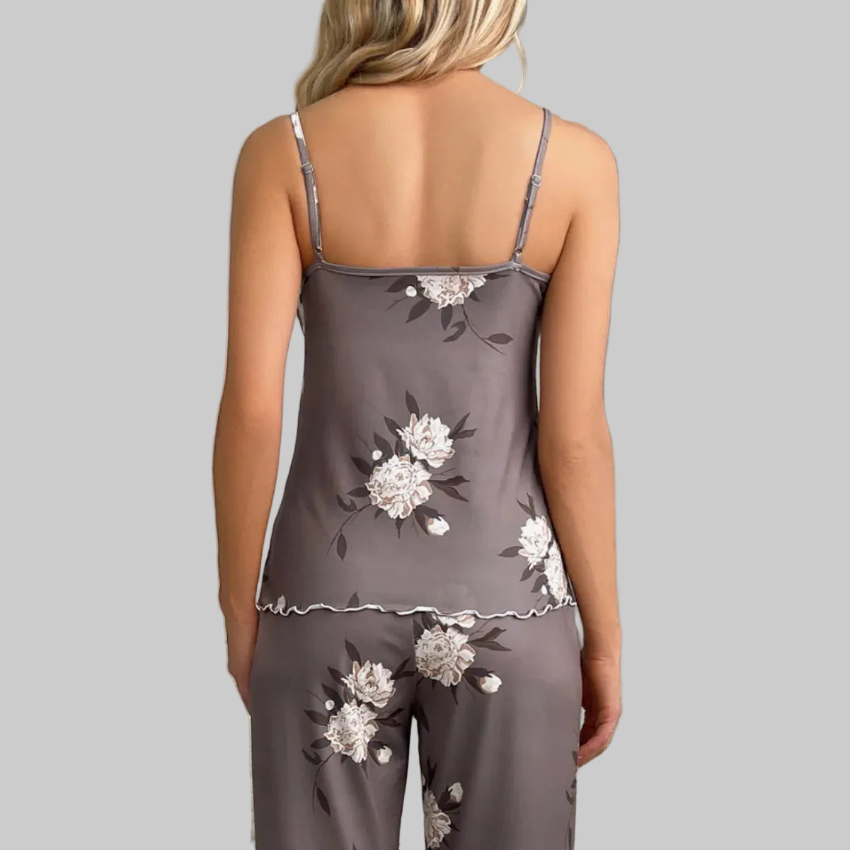 MochaBloom Satin Floral Pajama Set