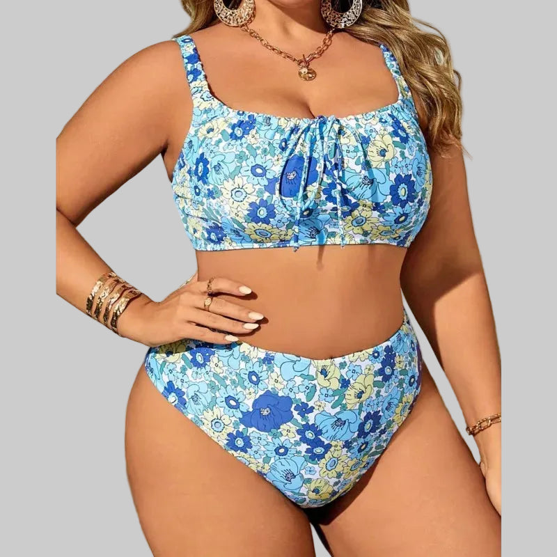 Blue Blossom High-Waist Bikini Set