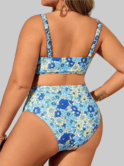 Blue Blossom High-Waist Bikini Set