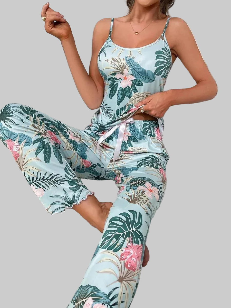 MochaBloom Satin Floral Pajama Set