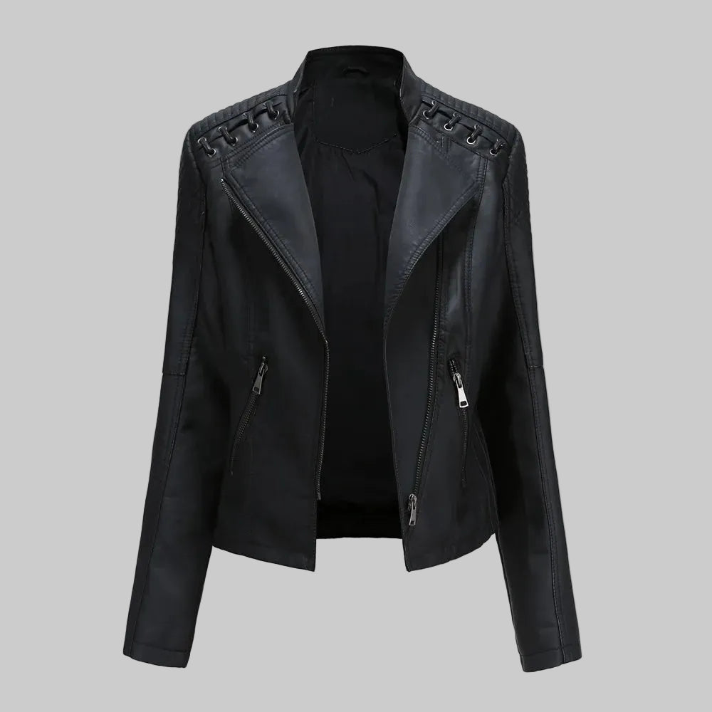 Fearless Rebel Lace‑Shoulder Moto Jacket