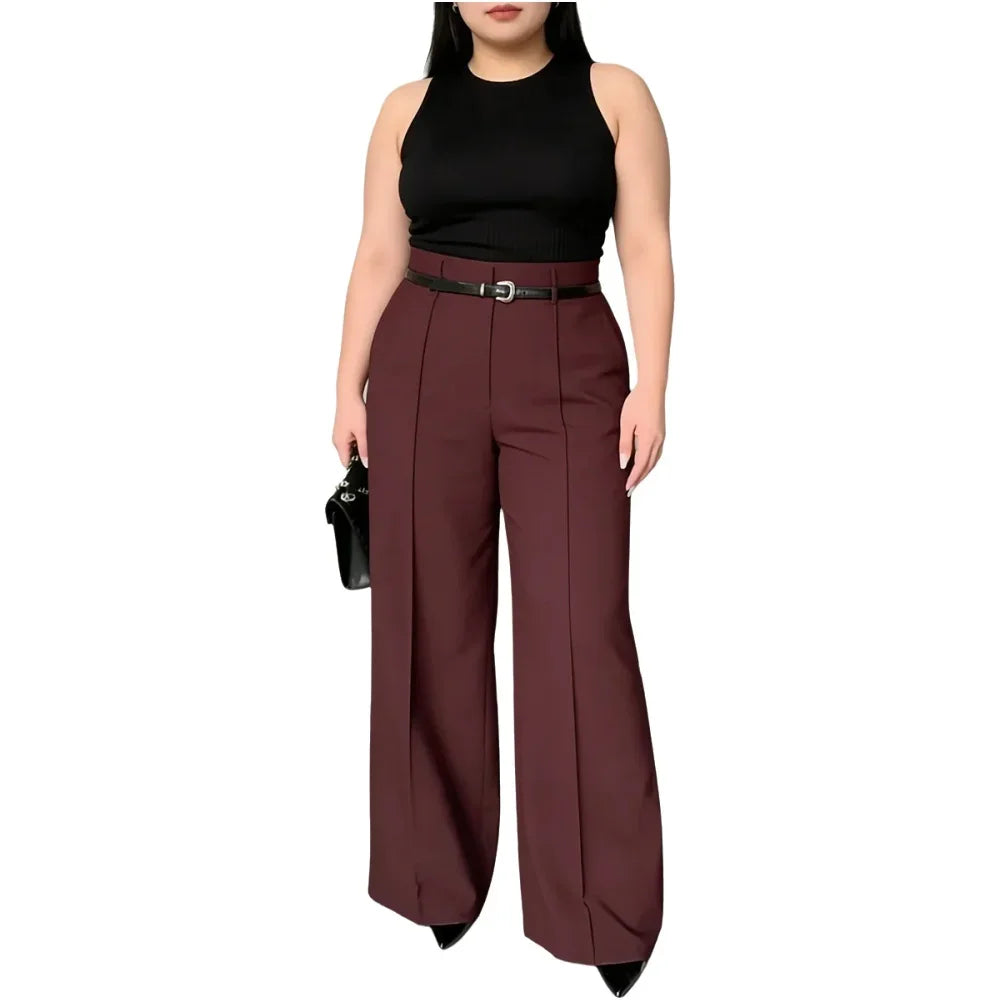 Burgundy Power‑Pleat Wide Leg Pants