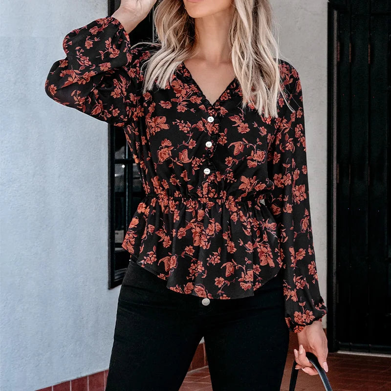 Midnight Bloom Peplum Blouse