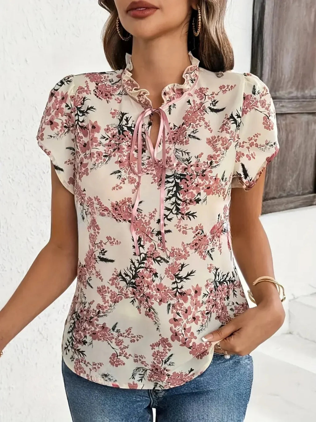 Blossom Tie‑Neck Elegance Blouse