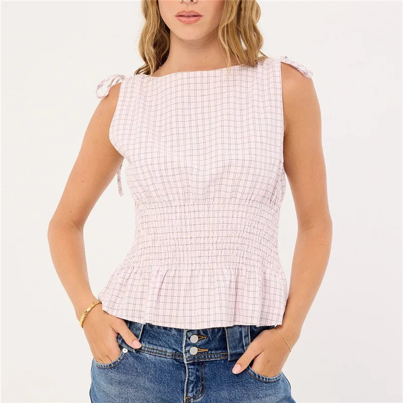 Sweetheart Gingham Tie‑Strap Top