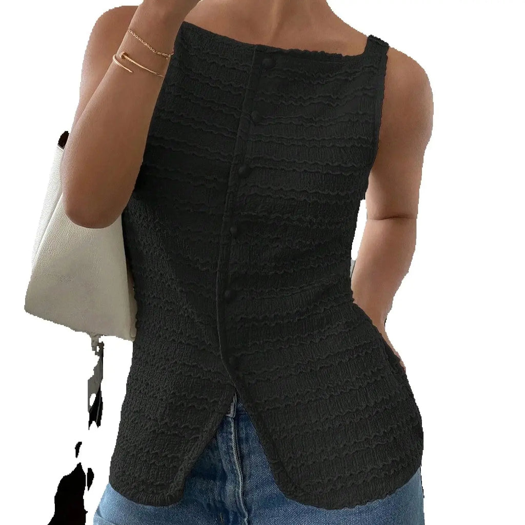 Sculpted Noir Textured Button Top