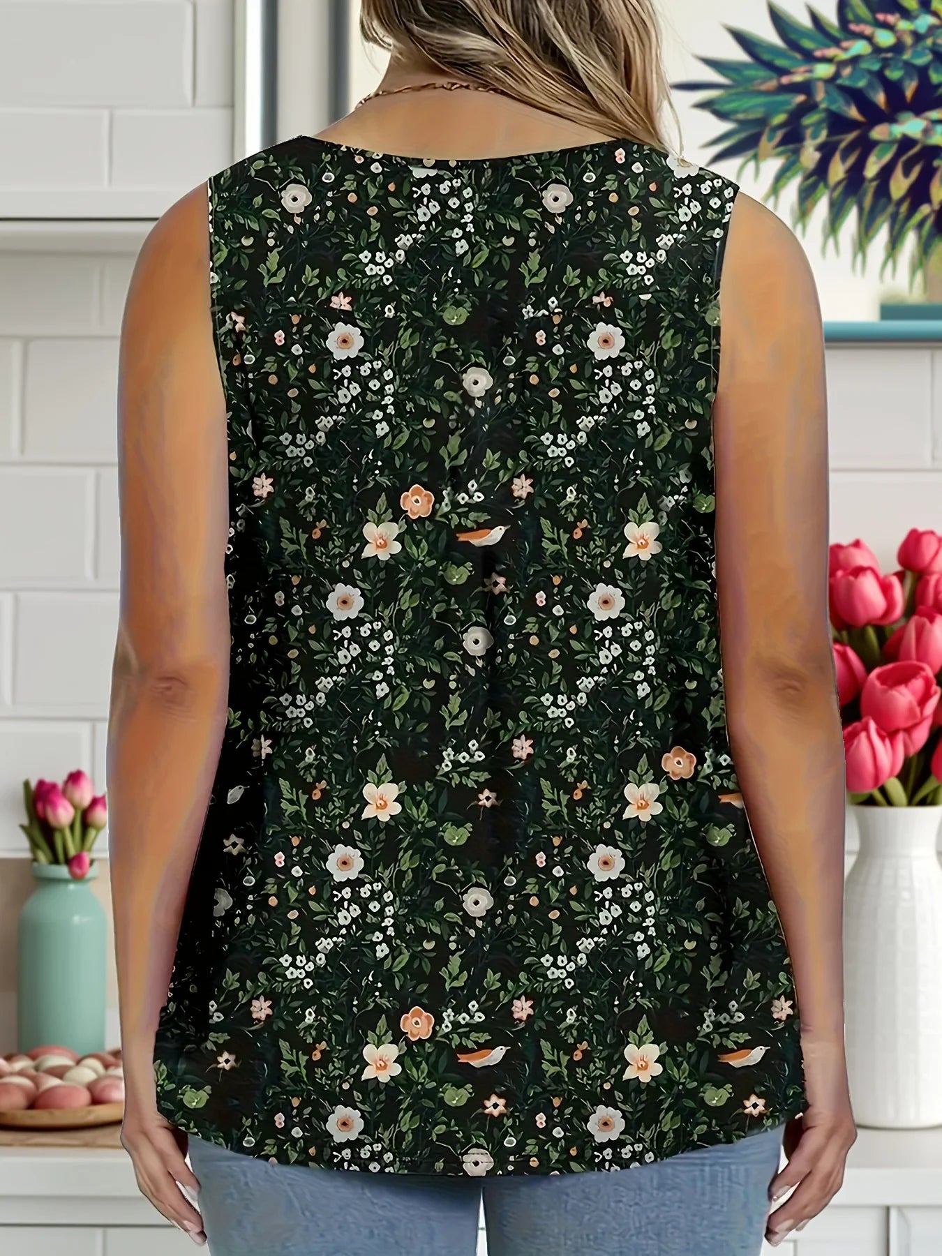 Midnight Garden Sleeveless Blouse