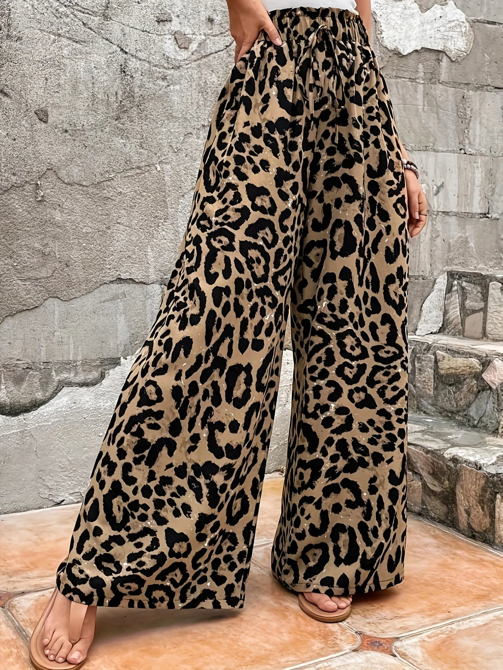 Leopard Print Wide‑Leg Lounge Pants