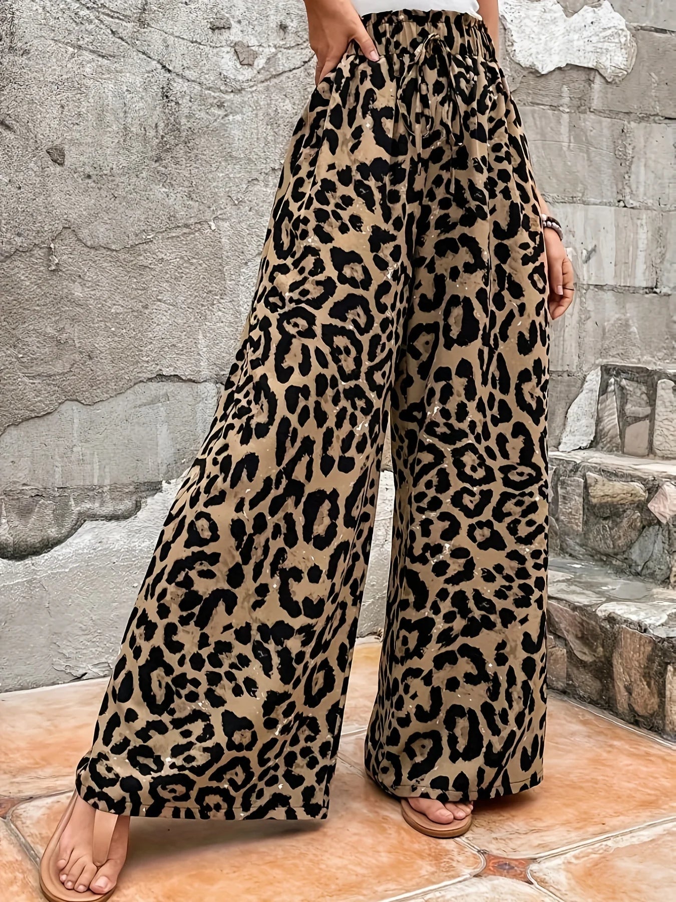 Leopard Print Wide‑Leg Lounge Pants