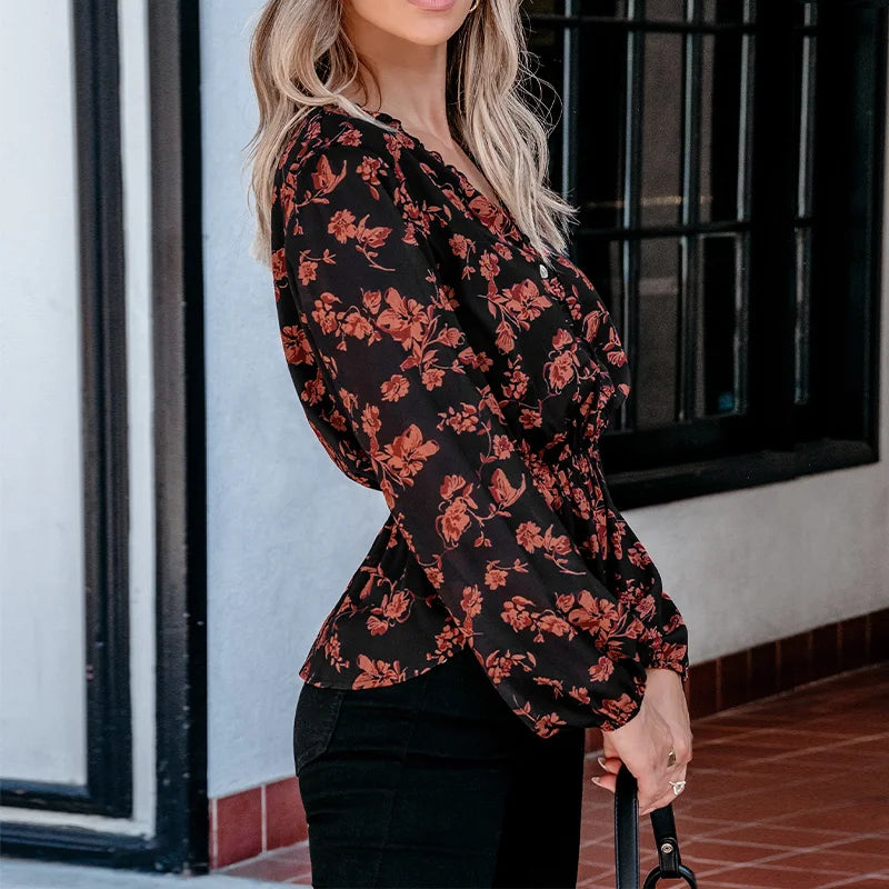 Midnight Bloom Peplum Blouse