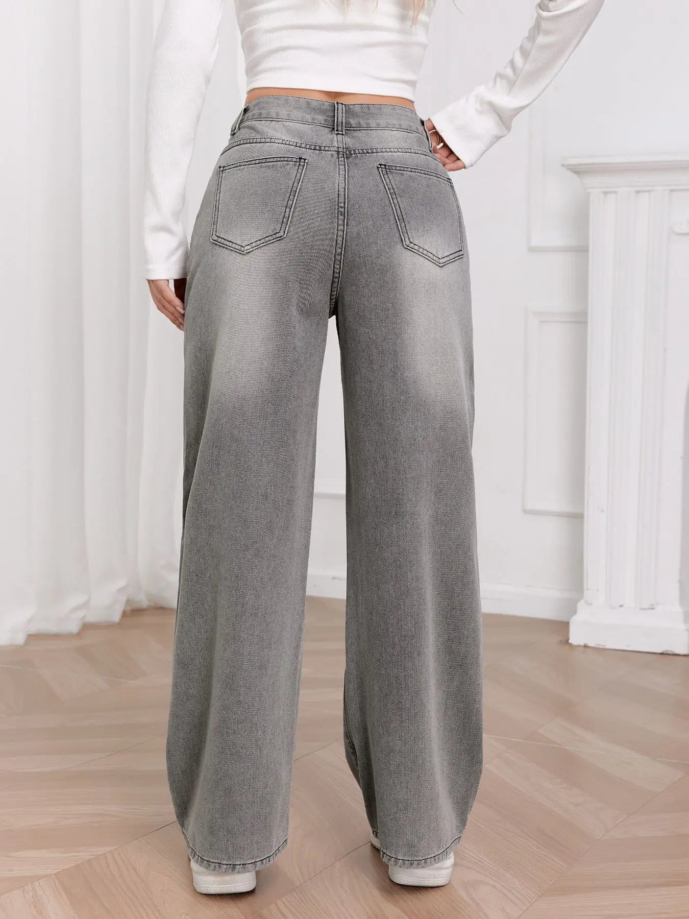 Slate Wide‑Leg High‑Rise Jeans