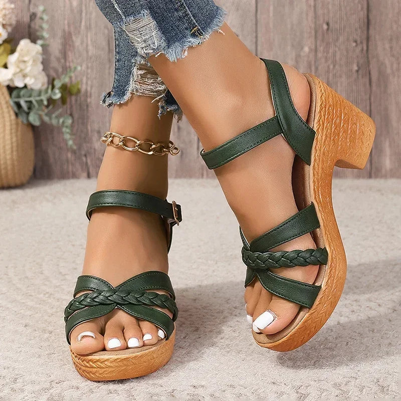 Braided Leather Platform Sandals