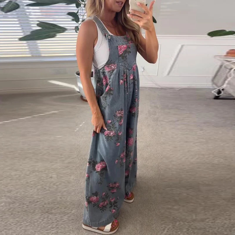DenimBloom Wide-Leg Overalls