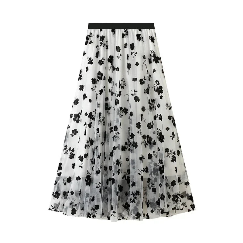 Elegant Bloom Pleated Maxi Skirt