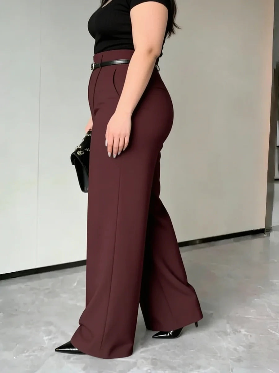 Burgundy Power‑Pleat Wide Leg Pants