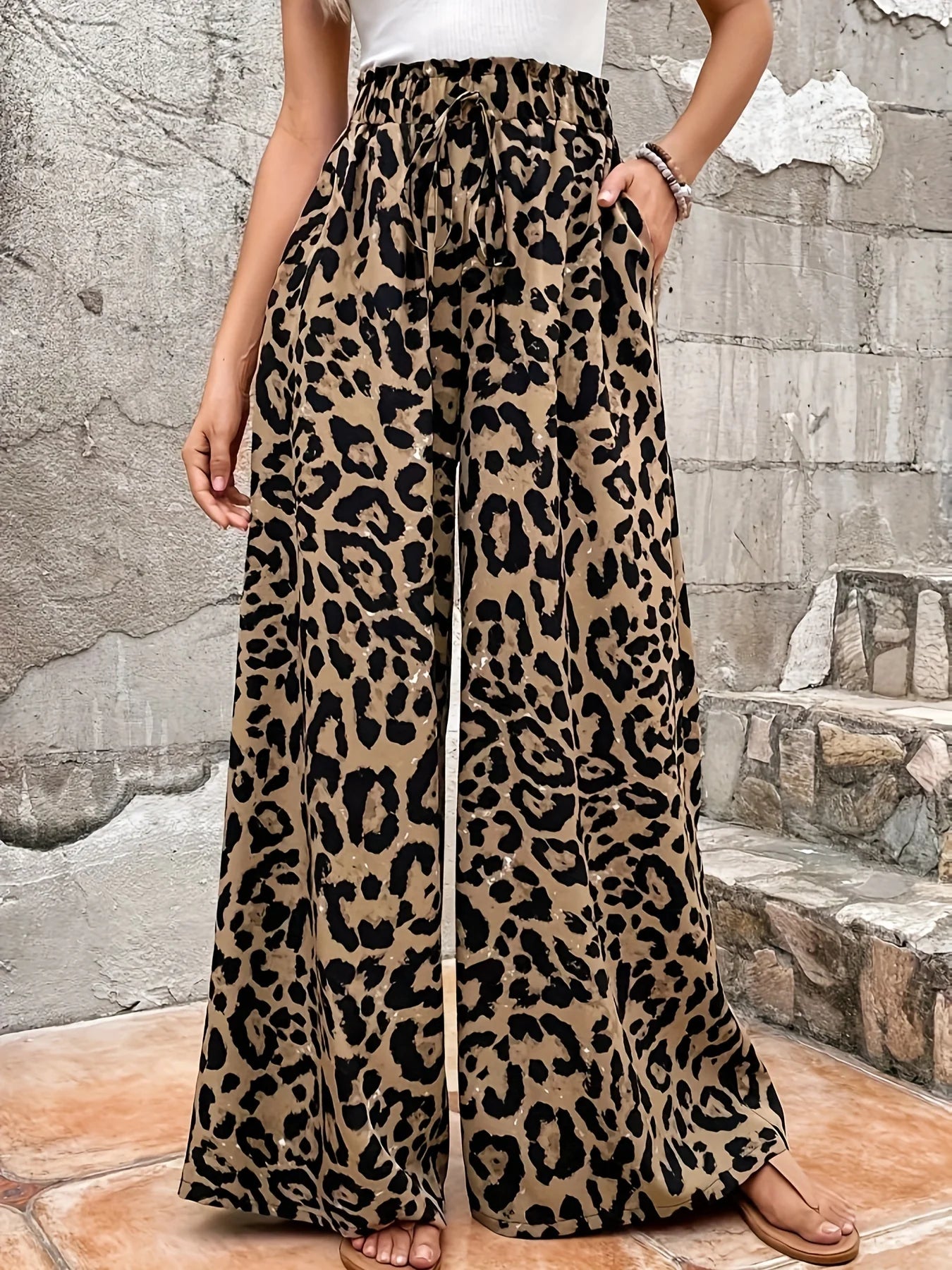 Leopard Print Wide‑Leg Lounge Pants