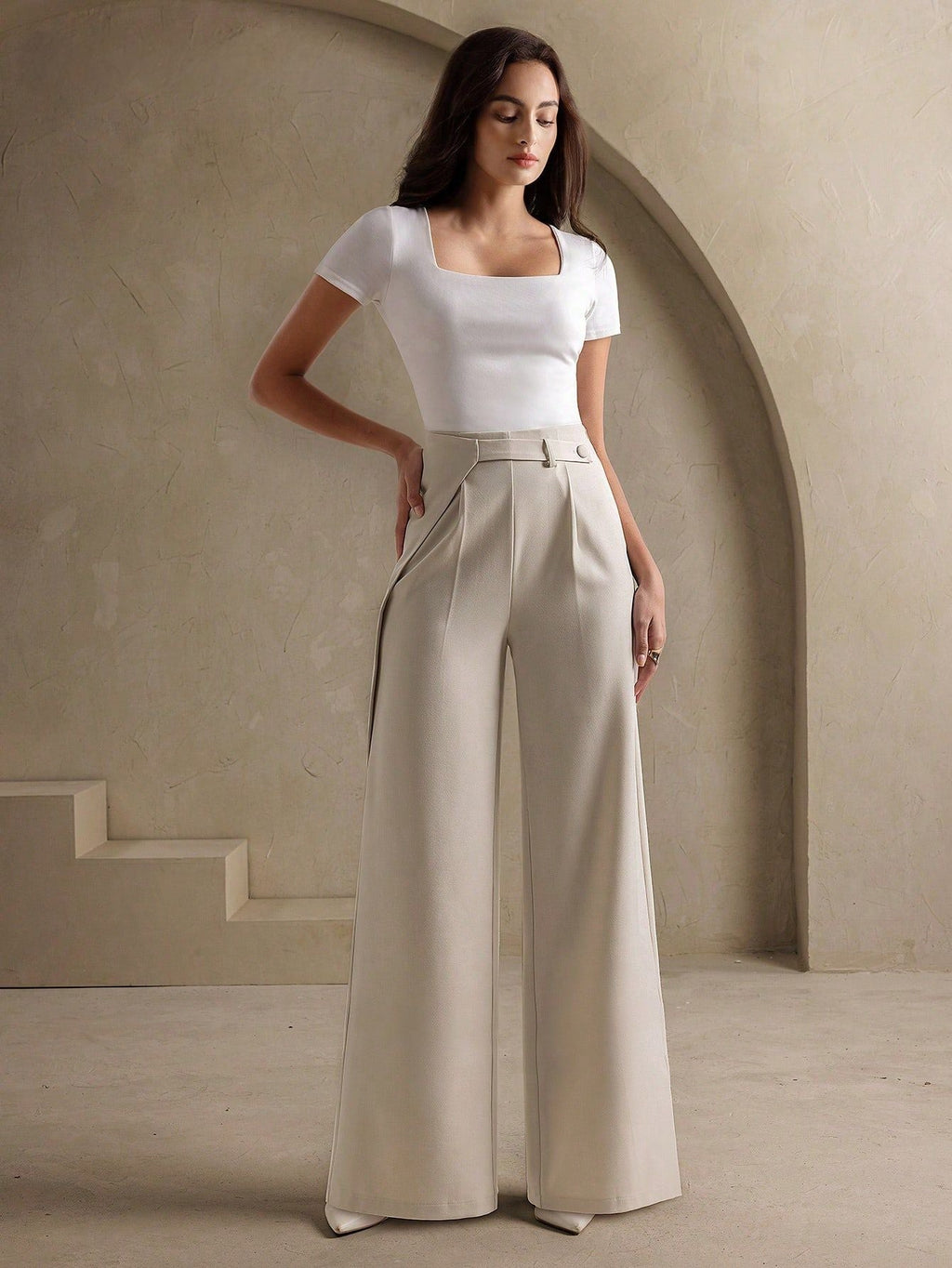 Fearless High‑Waist Wide‑Leg Trousers – Cream