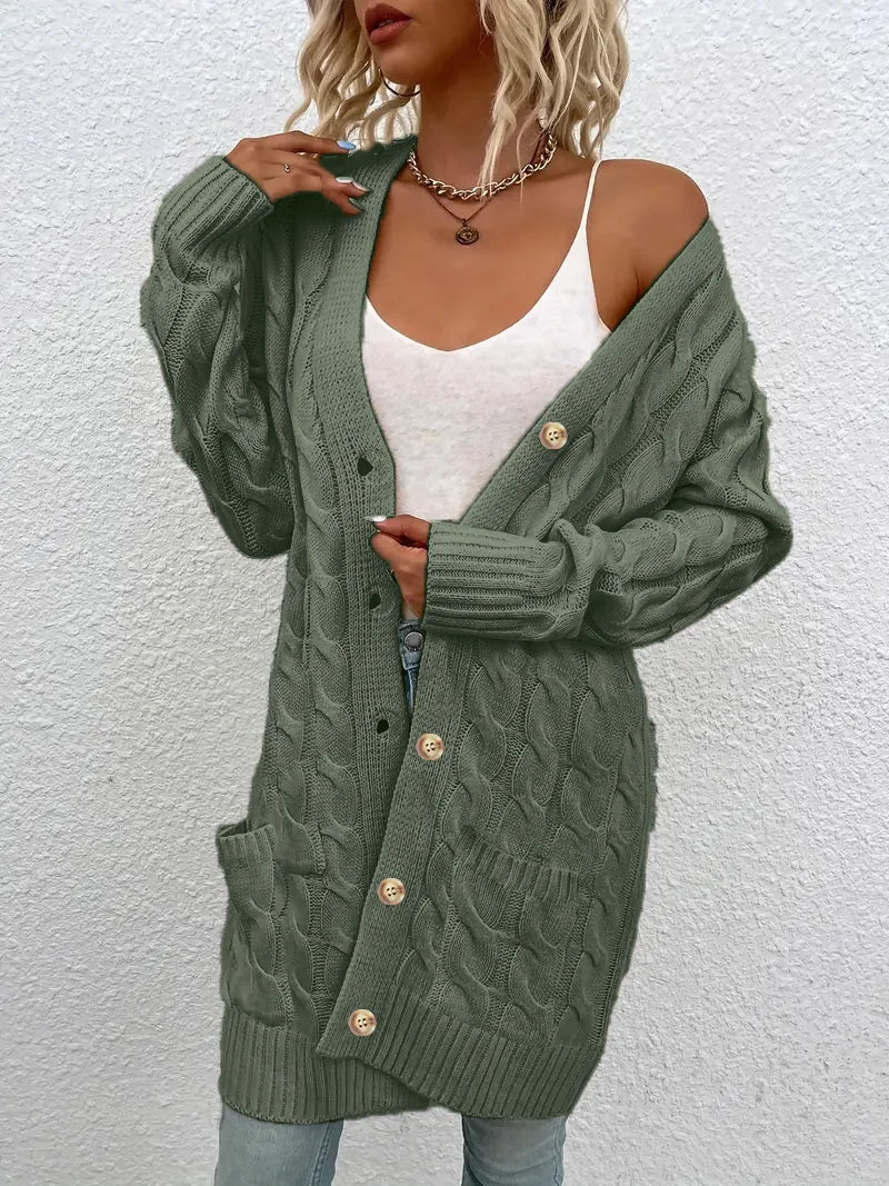 Cable‑Knit Button‑Front Cardigan