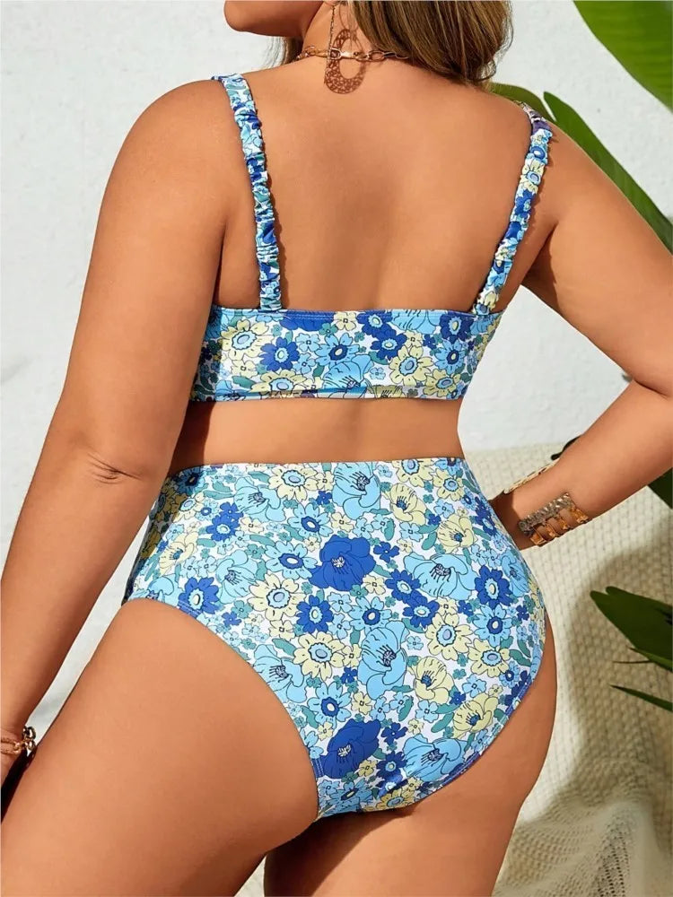 Blue Blossom High-Waist Bikini Set
