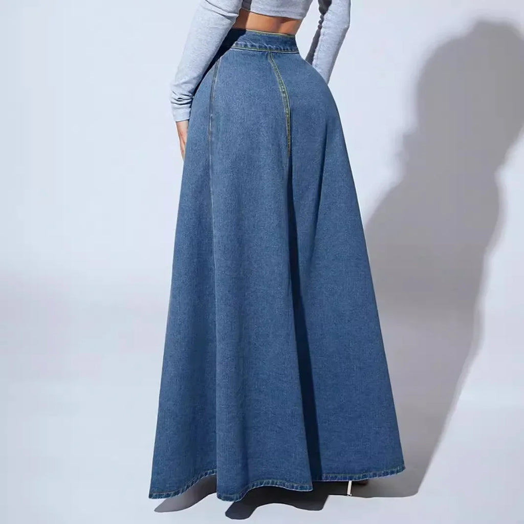 Skyline Button‑Front Denim Maxi