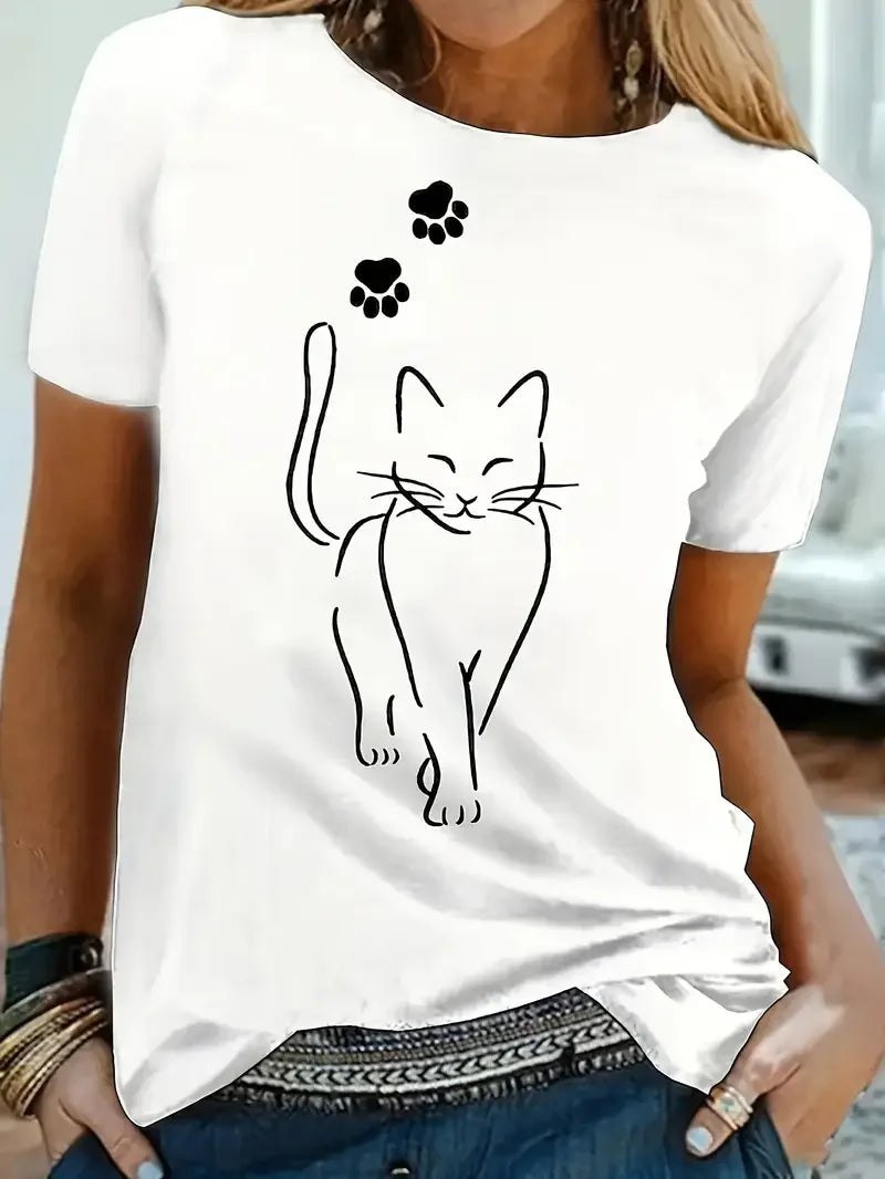 Minimalist Cat Line Art Tee