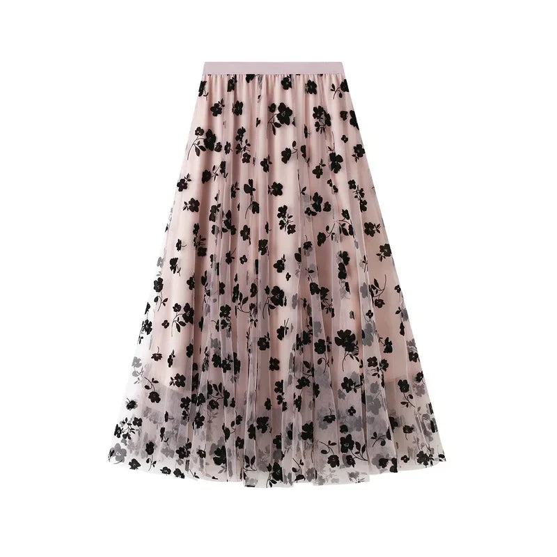 Elegant Bloom Pleated Maxi Skirt
